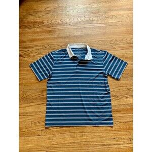 Swannies Golf Men's Striped Blue White Polo Shirt Collar Stretch Light Large